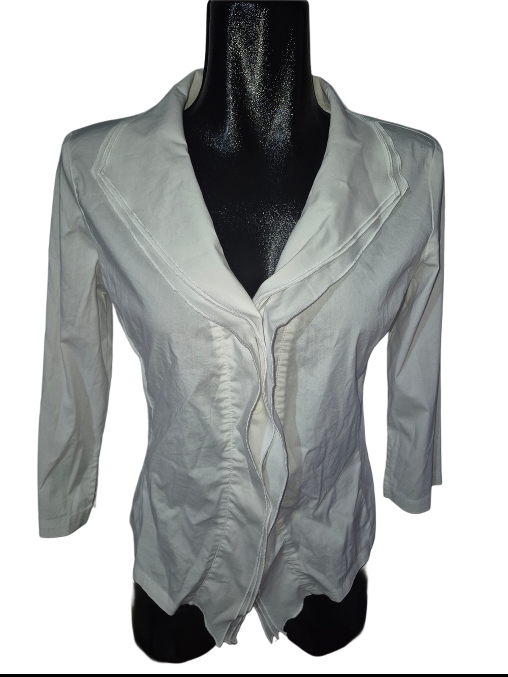 Vivian Shyu White Layered Collar Button Front Quarter Sleeve Shirt Size M
